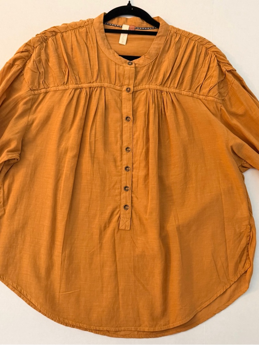 Pilcro Gathered Lightweight Yoke Button-Front Blouse Mustard Size S Cotton Blend - Picture 5 of 10